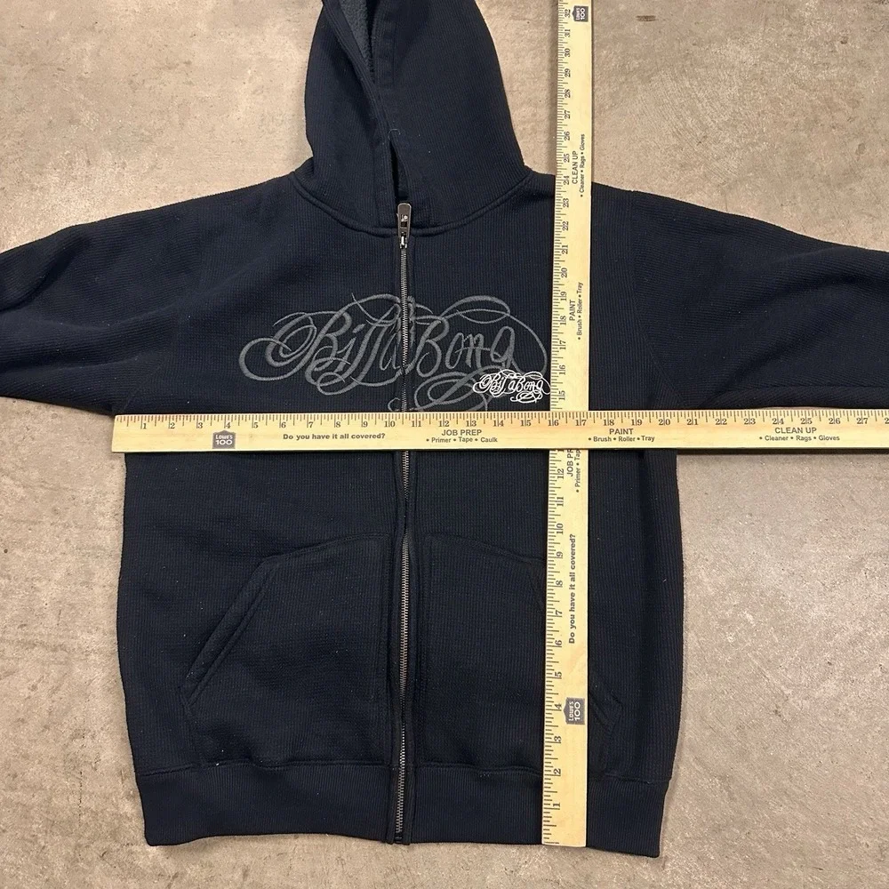 Billabong Jacket Mens Large Black Embroidered Sherpa Lined FullZip Y2K Grunge